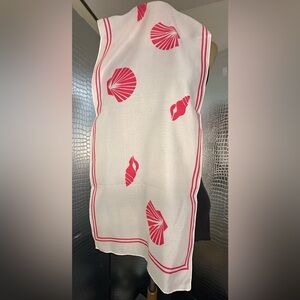 Pappagallo Pretty Vintage Long White Scarf Seashell Pattern Measures 53 x 11